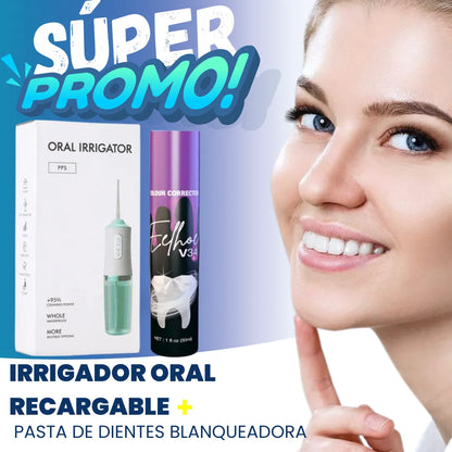 Irrigador Oral recargable ➕Pasta de dientes blanqueadora😁