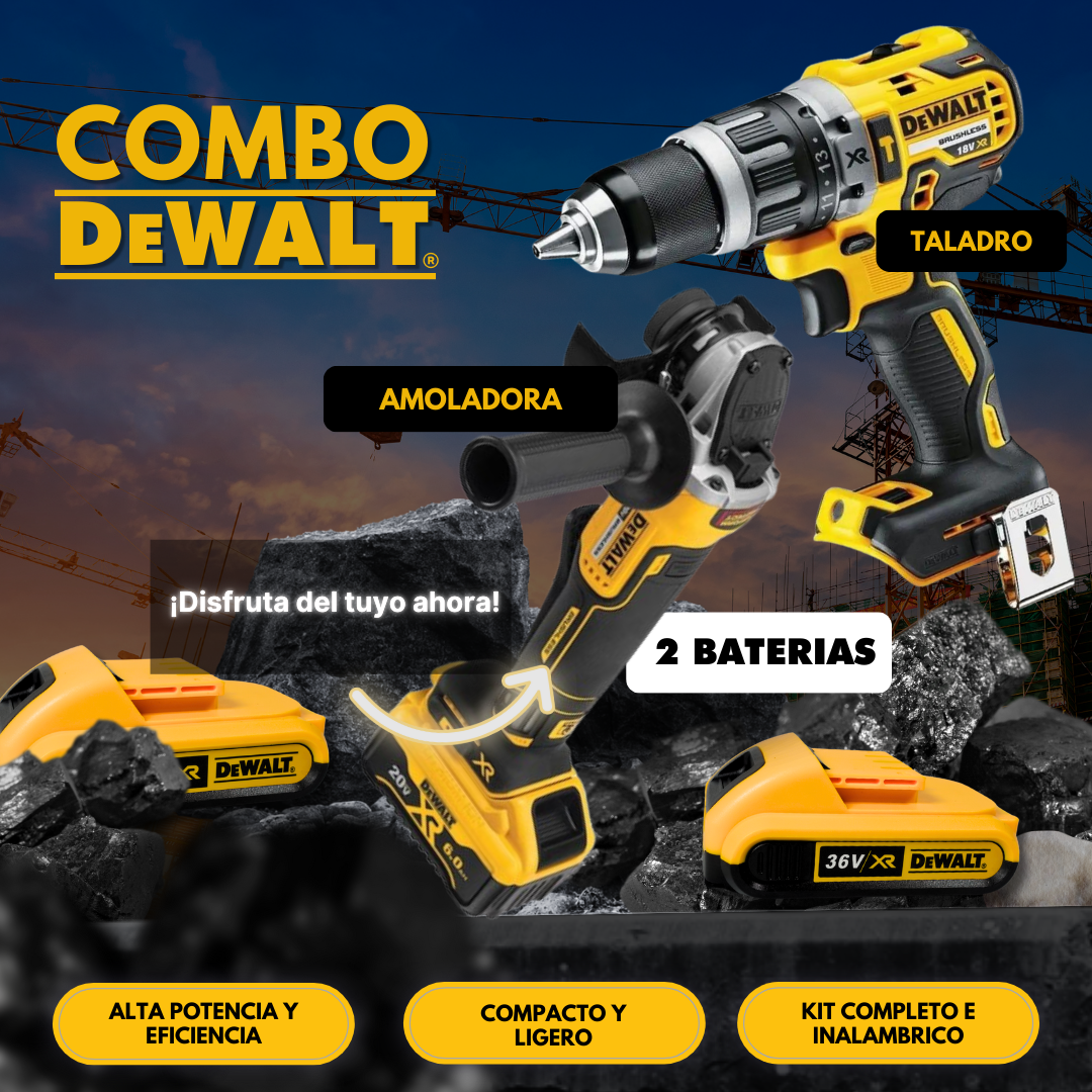 Super Combo Dewalt: Taladro + Atornillador + Martillo Perforador + Amoladora